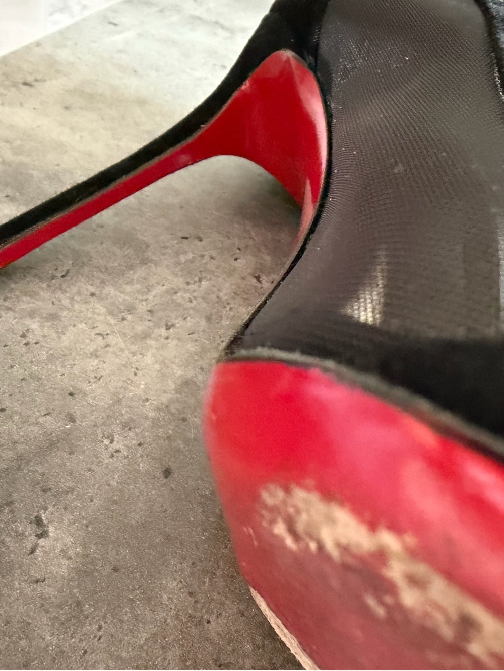 Christian Louboutin Black Mesh Pointed-Toe Suede Pumps with Transparent Panel - Picture 5 of 10